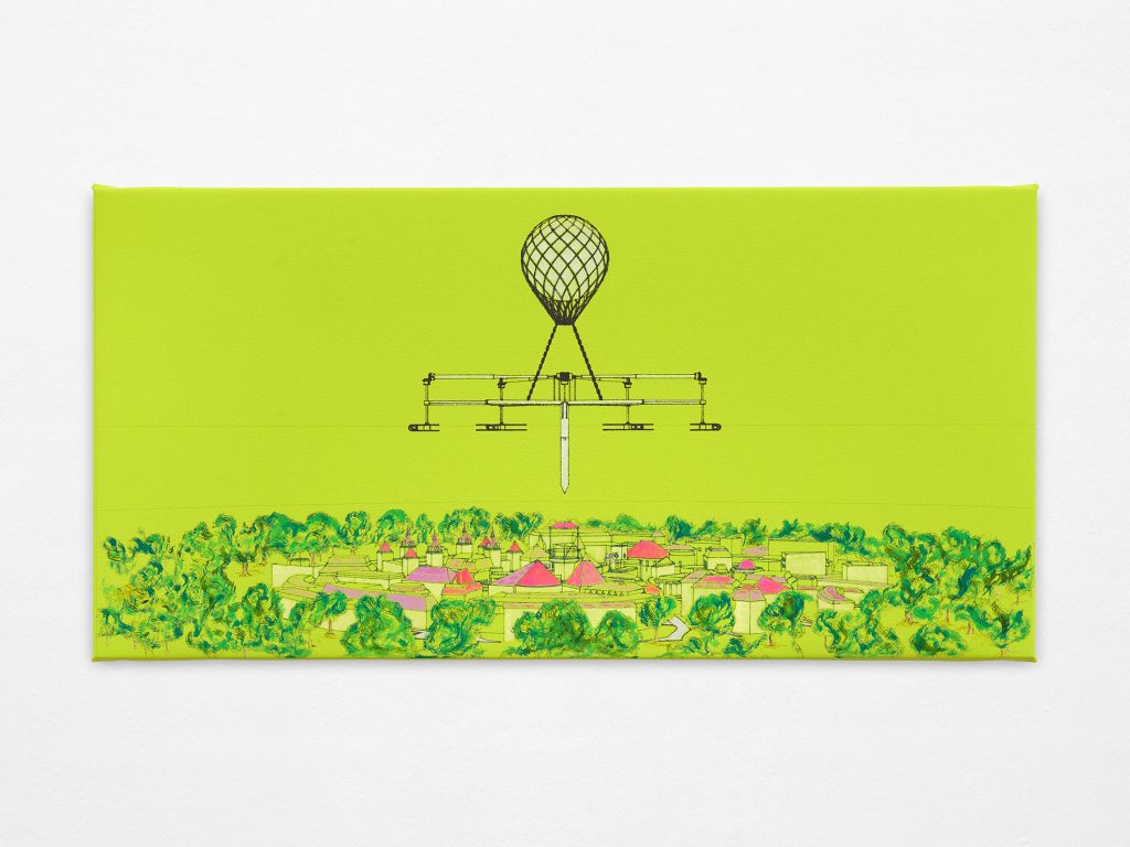 La carne del pastelón de Madrid, 2026 Acrylic and watercolor on canvas 42 × 84 cm / 16 ½ × 33 ⅛ in